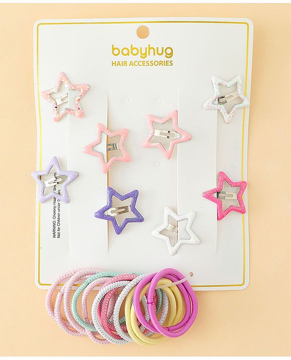 Babyhug Hair Accessories Combo Sets  Rubber Bands & Snap Clips Pair of  3 -  Multicolor