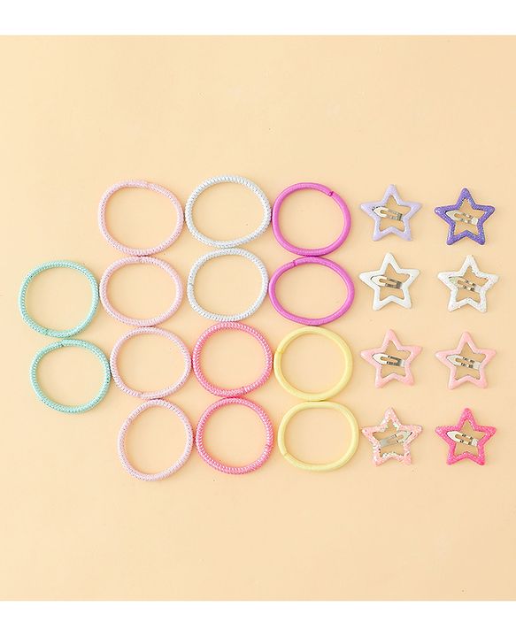 Babyhug Hair Accessories Combo Sets  Rubber Bands & Snap Clips Pair of  3 -  Multicolor