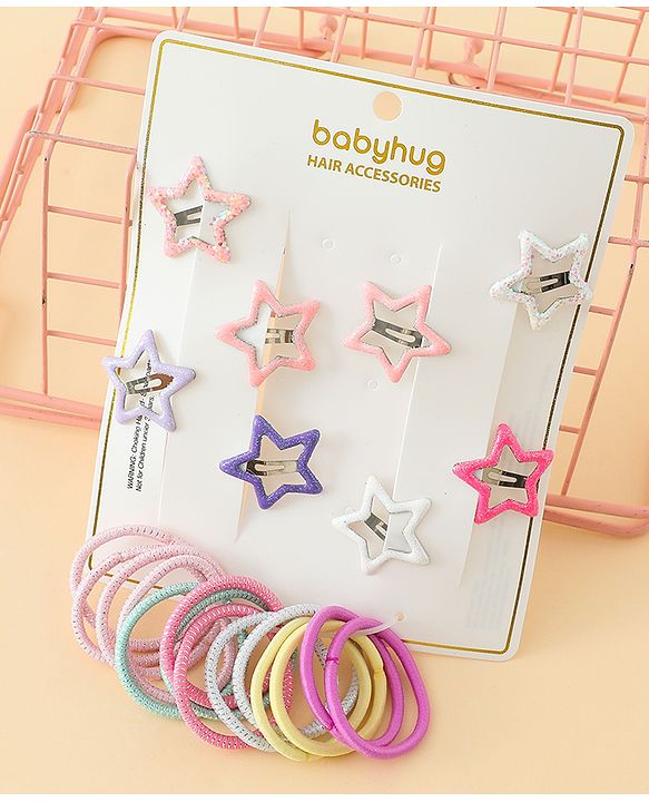 Babyhug Hair Accessories Combo Sets  Rubber Bands & Snap Clips Pair of  3 -  Multicolor