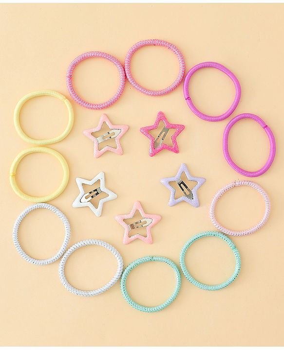 Babyhug Hair Accessories Combo Sets  Rubber Bands & Snap Clips Pair of  3 -  Multicolor