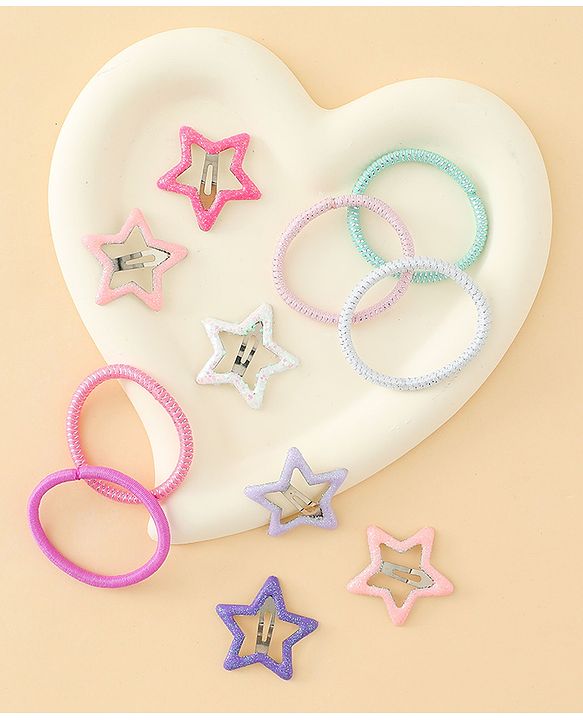 Babyhug Hair Accessories Combo Sets  Rubber Bands & Snap Clips Pair of  3 -  Multicolor