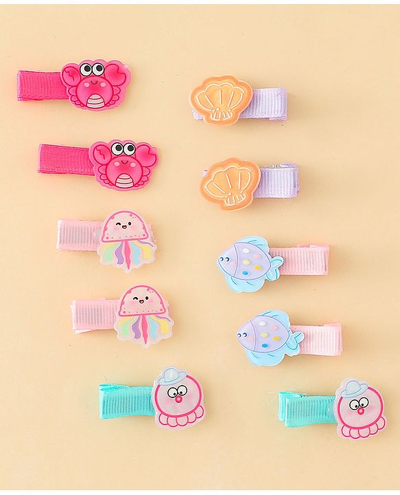 Babyhug Alligator Hair Clips with Applique Pack of 10 - Multicolor