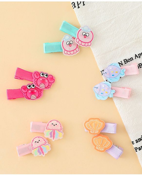 Babyhug Alligator Hair Clips with Applique Pack of 10 - Multicolor