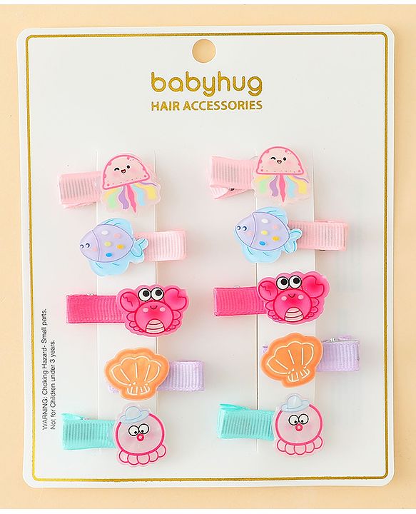 Babyhug Alligator Hair Clips with Applique Pack of 10 - Multicolor