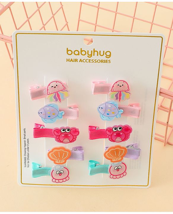 Babyhug Alligator Hair Clips with Applique Pack of 10 - Multicolor