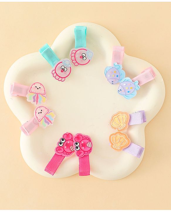 Babyhug Alligator Hair Clips with Applique Pack of 10 - Multicolor
