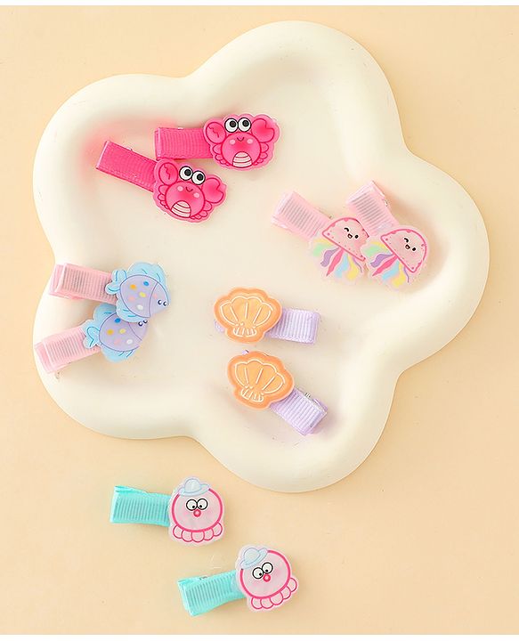 Babyhug Alligator Hair Clips with Applique Pack of 10 - Multicolor