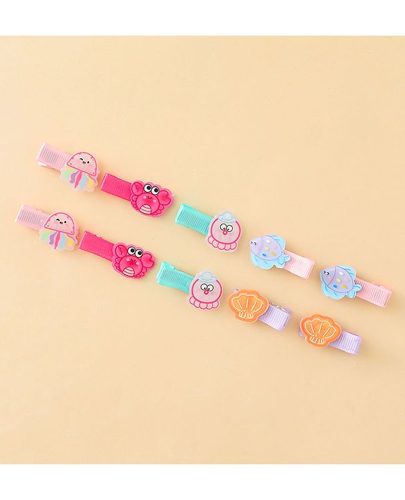 Babyhug Alligator Hair Clips with Applique Pack of 10 - Multicolor
