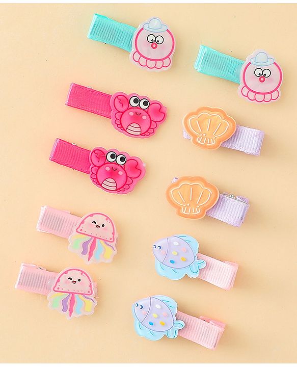 Babyhug Alligator Hair Clips with Applique Pack of 10 - Multicolor