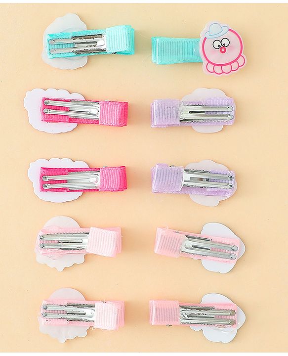 Babyhug Alligator Hair Clips with Applique Pack of 10 - Multicolor