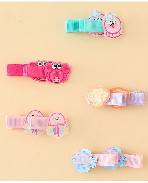 Babyhug Alligator Hair Clips with Applique Pack of 10 - Multicolor