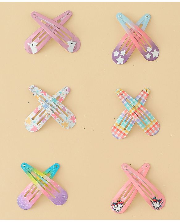 Babyhug Hair Clips with Unicorn Print Pack of  12 - Multicolor