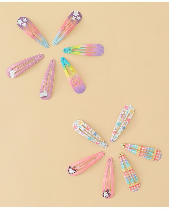 Babyhug Hair Clips with Unicorn Print Pack of  12 - Multicolor