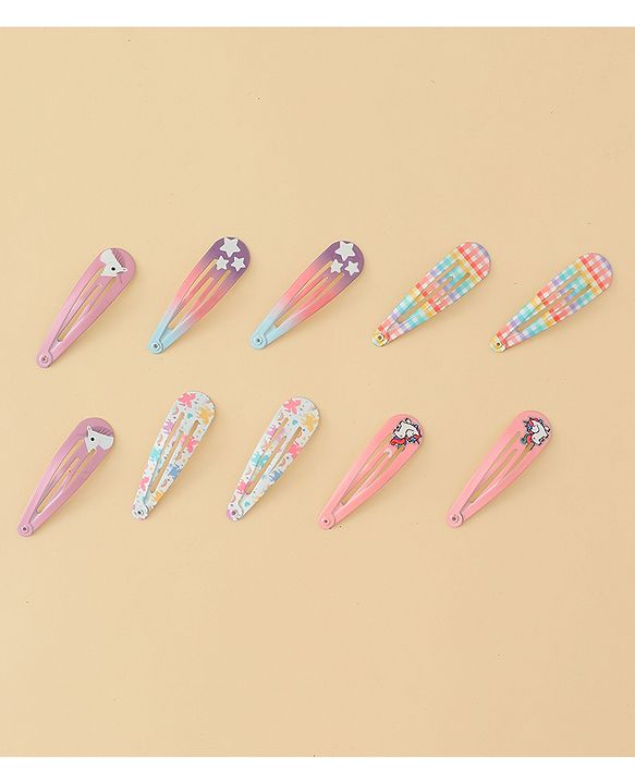 Babyhug Hair Clips with Unicorn Print Pack of  12 - Multicolor