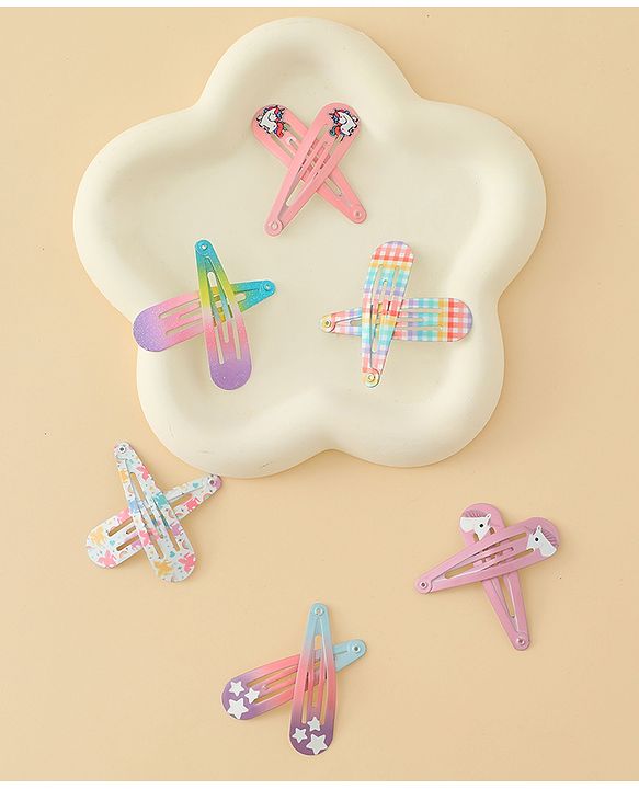 Babyhug Hair Clips with Unicorn Print Pack of  12 - Multicolor