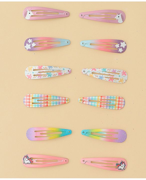 Babyhug Hair Clips with Unicorn Print Pack of  12 - Multicolor