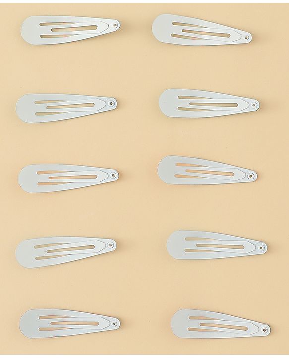 Pine Kids Hearts  & Floral  Printed Snap Clips Pack Of 10 - Light Blue Sea Green & Beige