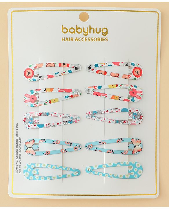 Babyhug Snap Clips with Floral & Butterfly Applique Pack of 10 - Multicolor