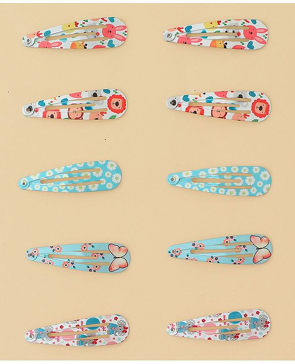 Babyhug Snap Clips with Floral & Butterfly Applique Pack of 10 - Multicolor