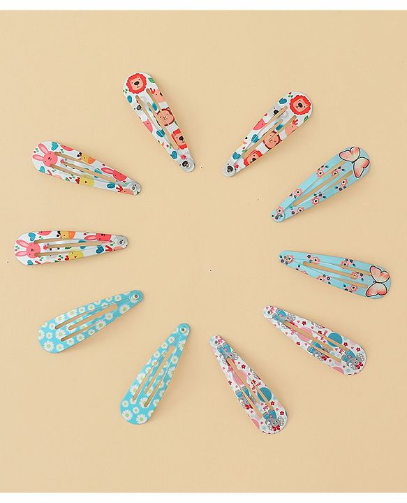 Babyhug Snap Clips with Floral & Butterfly Applique Pack of 10 - Multicolor