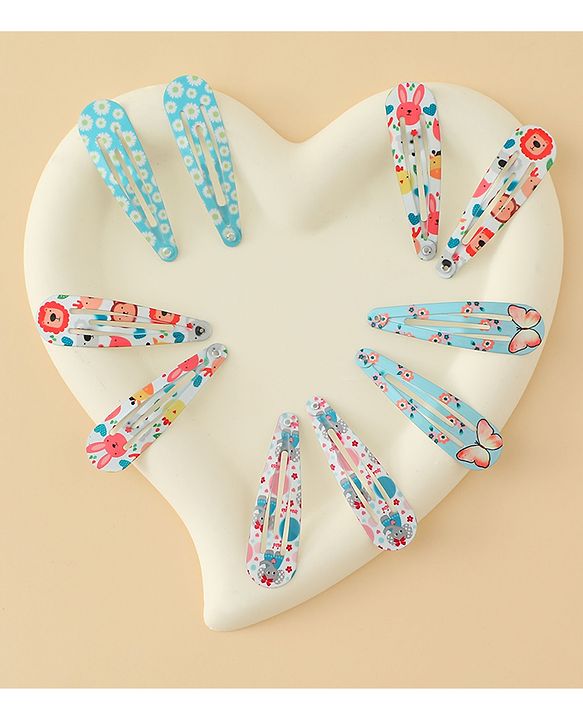 Babyhug Snap Clips with Floral & Butterfly Applique Pack of 10 - Multicolor