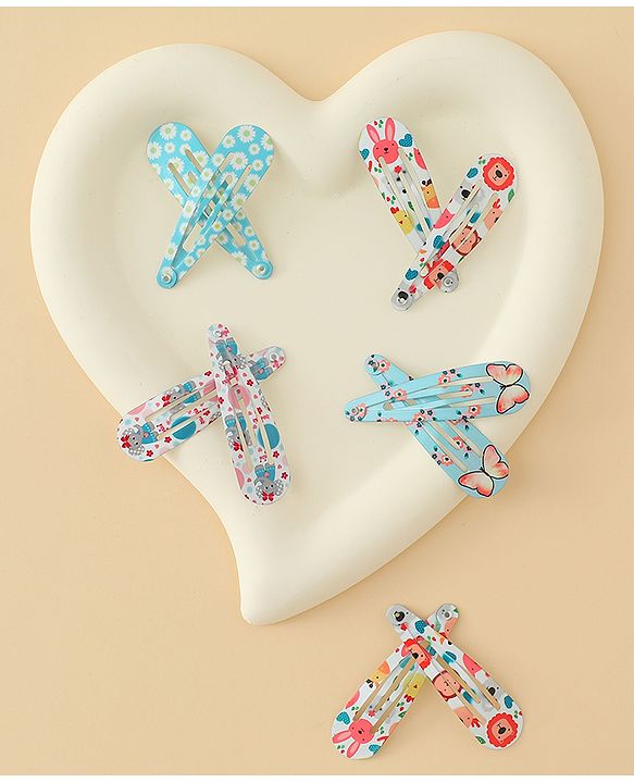 Babyhug Snap Clips with Floral & Butterfly Applique Pack of 10 - Multicolor