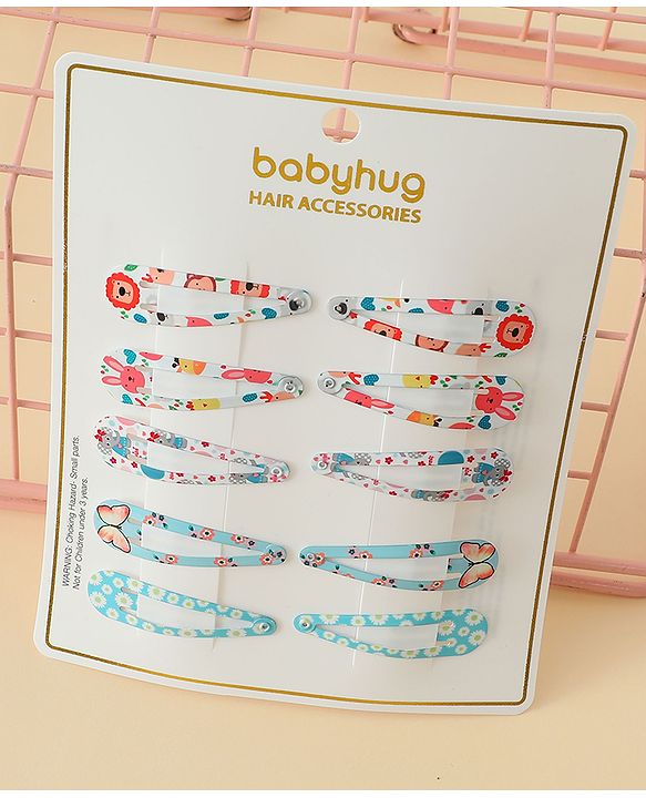 Babyhug Snap Clips with Floral & Butterfly Applique Pack of 10 - Multicolor