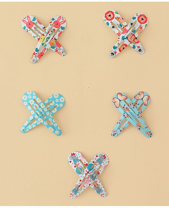 Babyhug Snap Clips with Floral & Butterfly Applique Pack of 10 - Multicolor