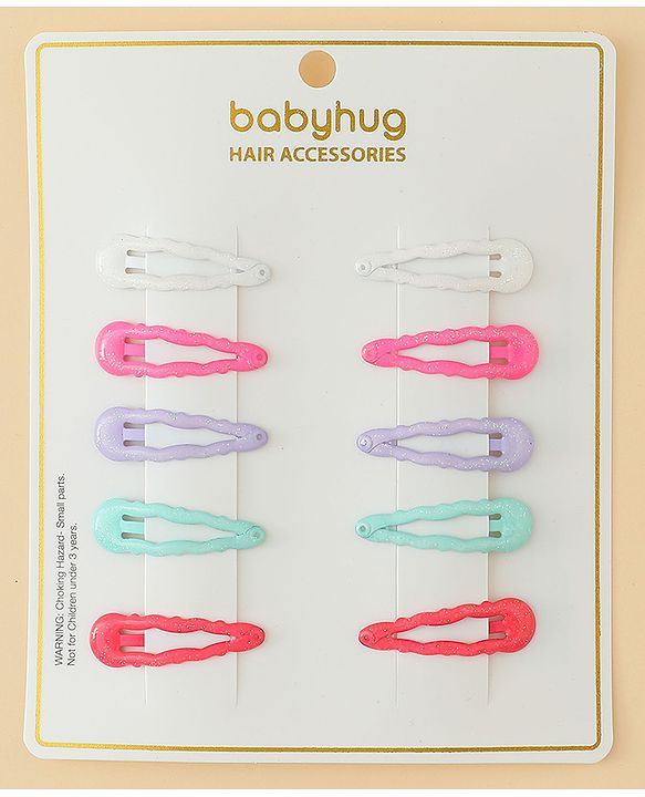 Babyhug Snap Clips with Floral & Butterfly Applique Pack of 10 - Multicolor