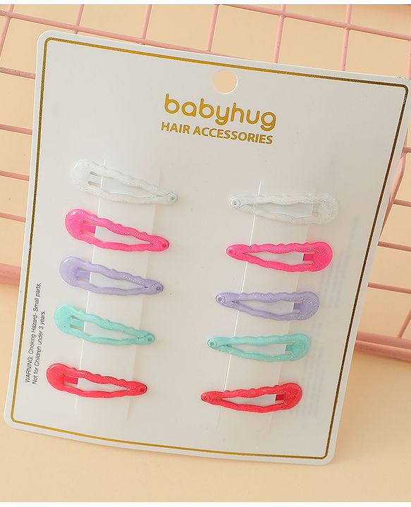 Babyhug Snap Clips with Floral & Butterfly Applique Pack of 10 - Multicolor