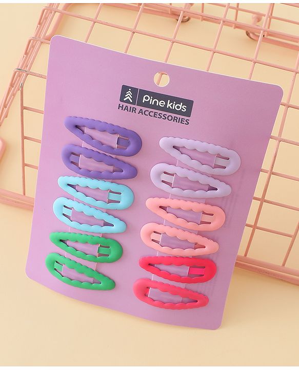 Pine Kids Snap Clips Pack of 12 -  Sea Green Red & Purple