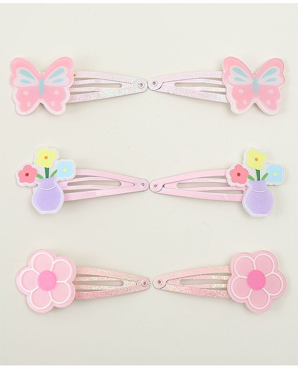 Babyhug Hair Clips with Butterfly & Floral Applique Pack of 6 - Pink