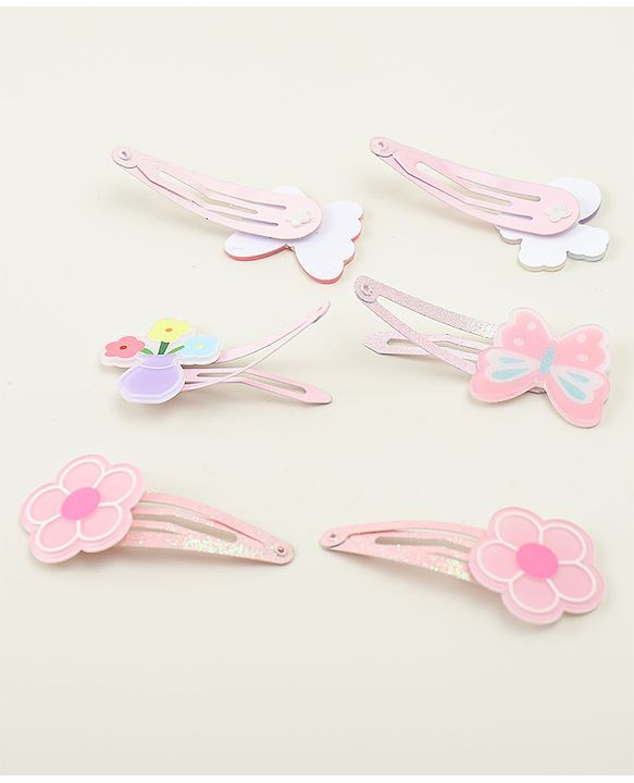 Babyhug Hair Clips with Butterfly & Floral Applique Pack of 6 - Pink
