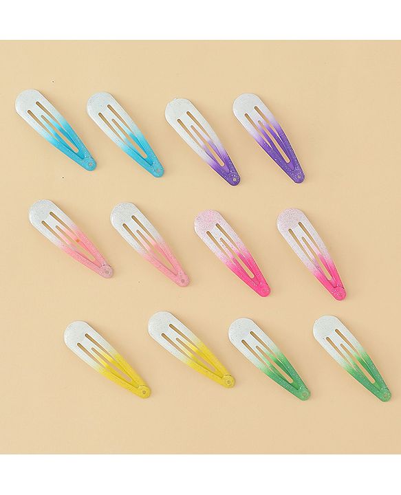 Babyhug Hair Clips with Unicorn Print Pack of  12 - Multicolor