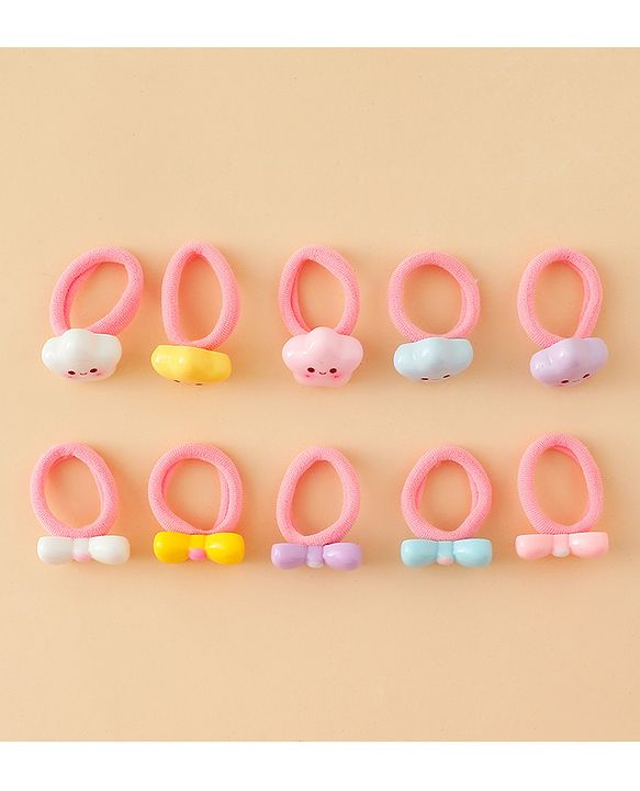 Babyhug Hair Rubber Bands With Bow & Star Applique Pack of 20 - Multicolor