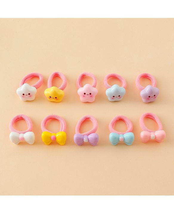 Babyhug Hair Rubber Bands With Bow & Star Applique Pack of 20 - Multicolor