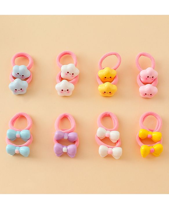 Babyhug Hair Rubber Bands With Bow & Star Applique Pack of 20 - Multicolor