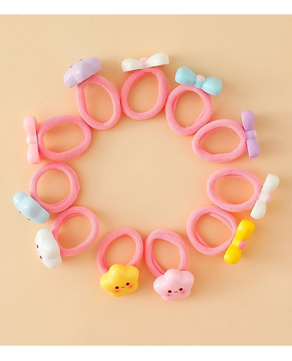 Babyhug Hair Rubber Bands With Bow & Star Applique Pack of 20 - Multicolor