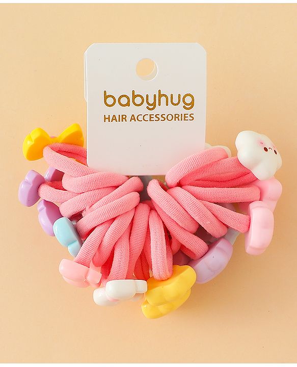 Babyhug Hair Rubber Bands With Bow & Star Applique Pack of 20 - Multicolor