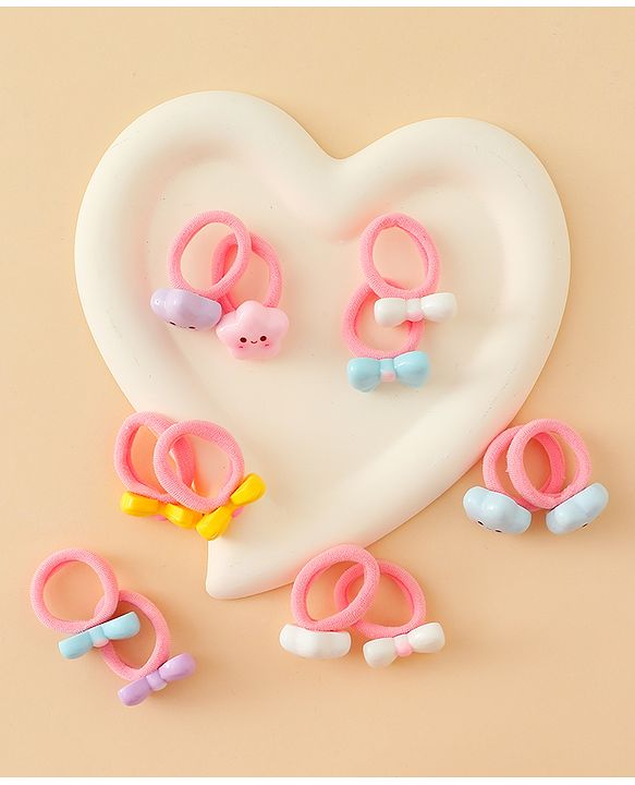 Babyhug Hair Rubber Bands With Bow & Star Applique Pack of 20 - Multicolor