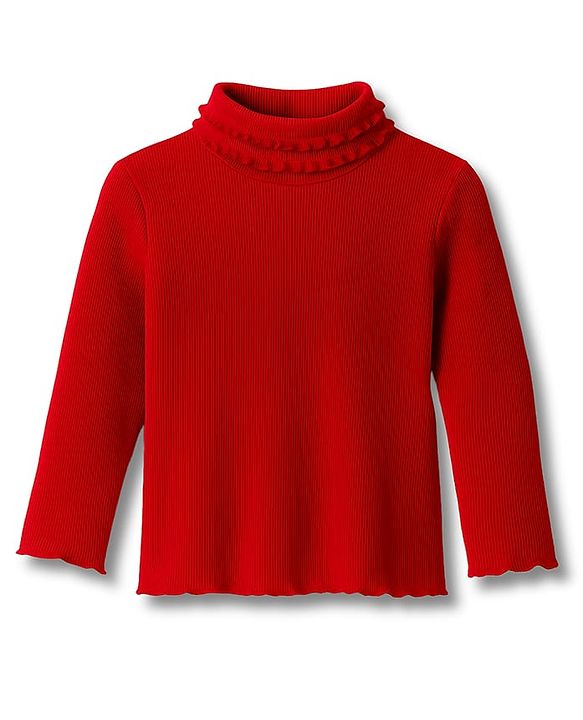 Babyhug Cotton Elastane Knit Full Sleeves Solid Color Turtle Neck Winter T-Shirt - Red