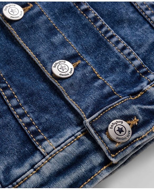 Babyhug Full Sleeves Washed Denim Jacket - Blue