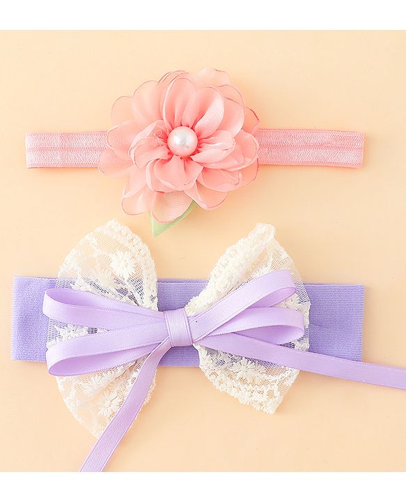 Babyhug Headbands With Floral & Bow Applique Pack of 2 - Purple & Peach
