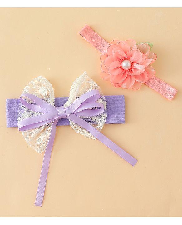 Babyhug Headbands With Floral & Bow Applique Pack of 2 - Purple & Peach