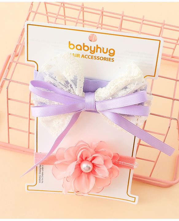 Babyhug Headbands With Floral & Bow Applique Pack of 2 - Purple & Peach