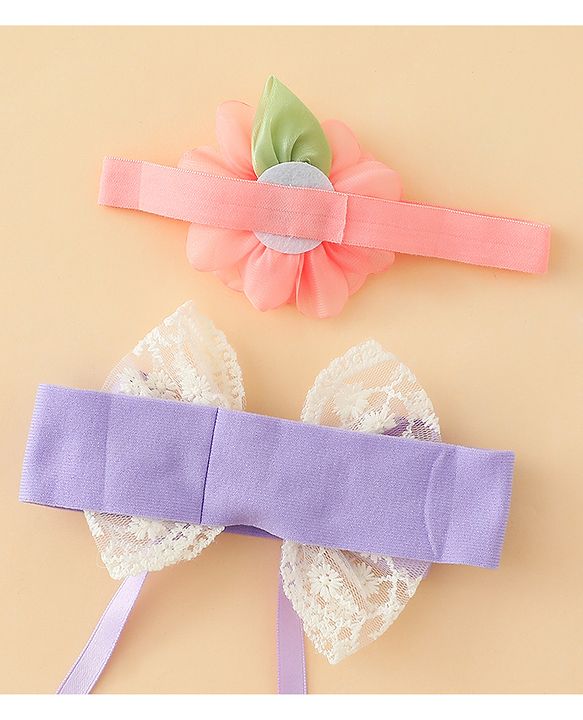 Babyhug Headbands With Floral & Bow Applique Pack of 2 - Purple & Peach
