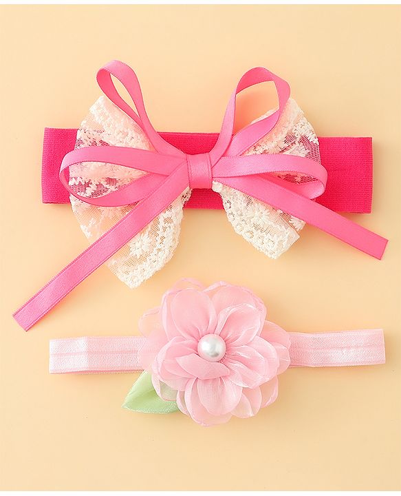 Babyhug Headbands With Floral & Bow Applique Pack of 2 - Purple & Peach