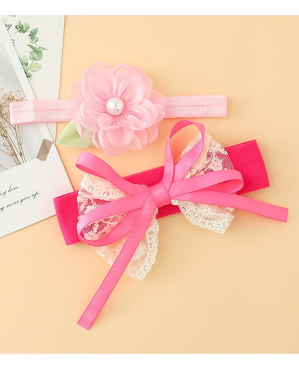 Babyhug Headbands With Floral & Bow Applique Pack of 2 - Purple & Peach