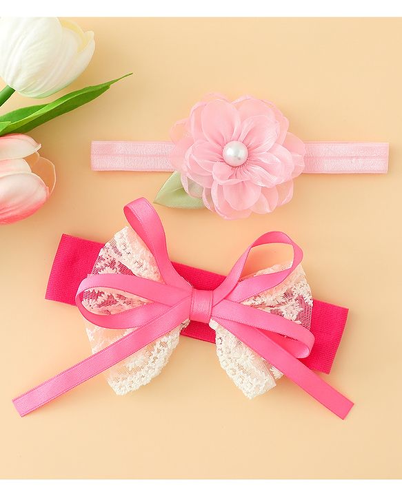 Babyhug Headbands With Floral & Bow Applique Pack of 2 - Purple & Peach