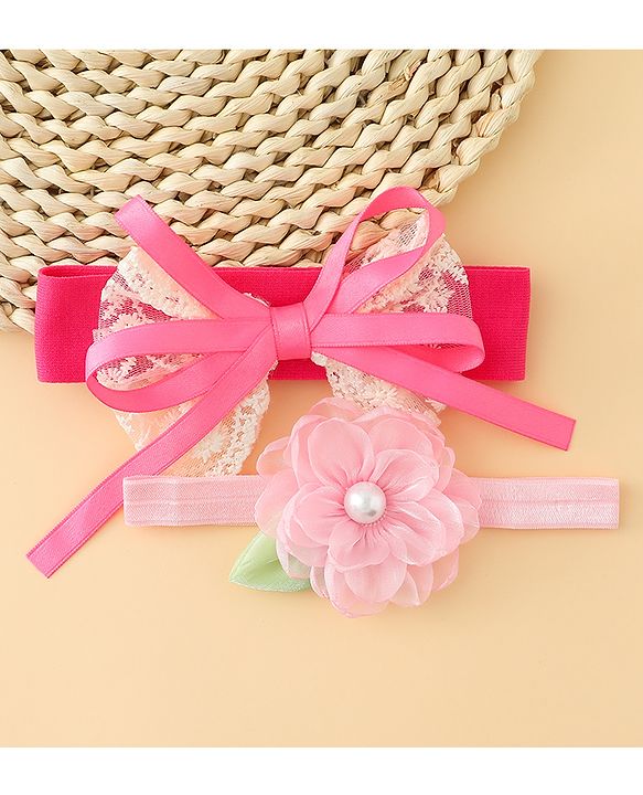 Babyhug Headbands With Floral & Bow Applique Pack of 2 - Purple & Peach